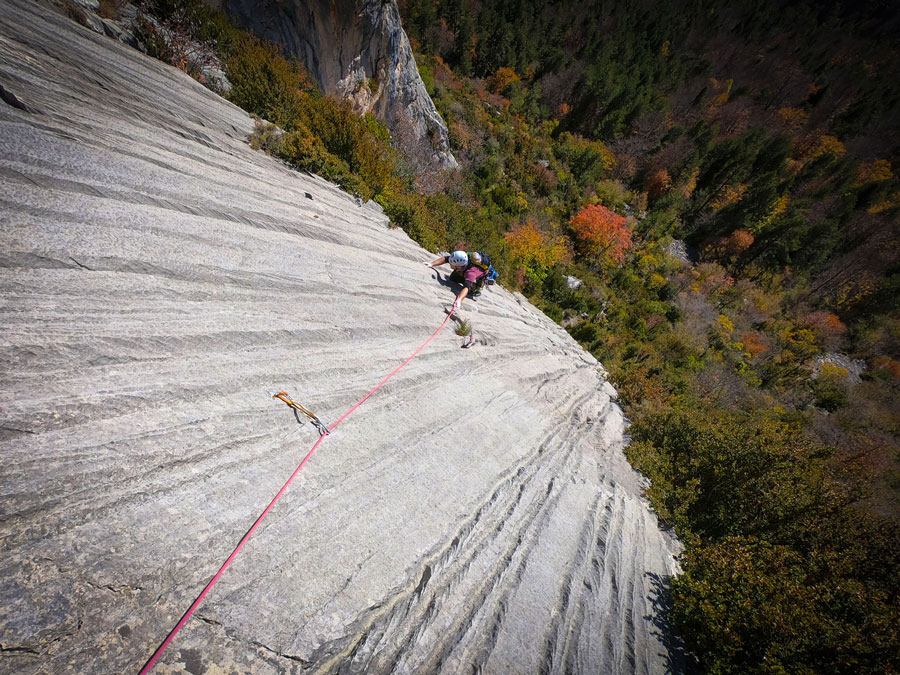 Multipitch climbing in a beatiful wall in Ripollés, Barcelona.